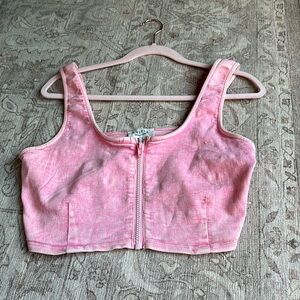 C’EST TOI pink zip up cropped top, large